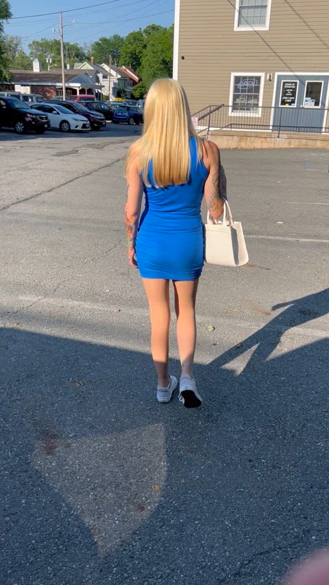 Pantyhose and a blue dress