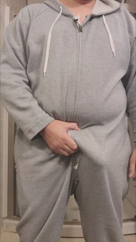 Gray sweats? What a about a gray onesie! Watch me tease and stroke my cock before