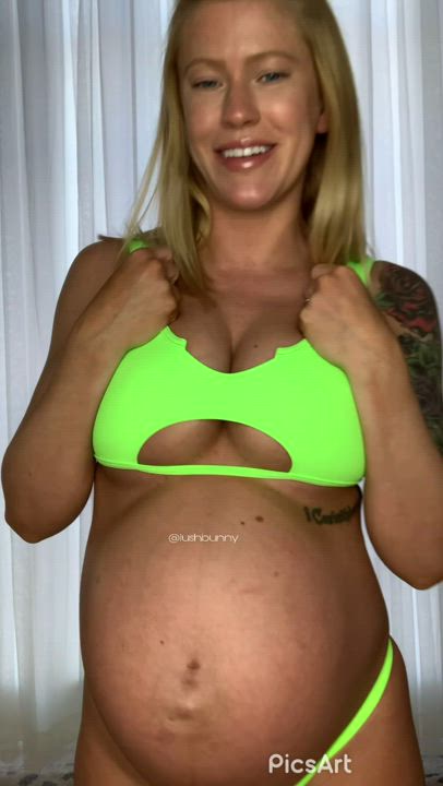 Pregnant boobs help fill the pre preggo bikini