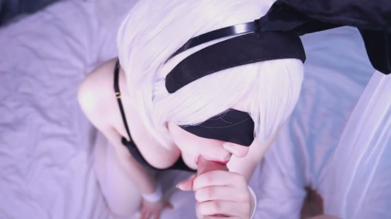 2B from NieR: Automata Cosplayer Sucking Hard Cock