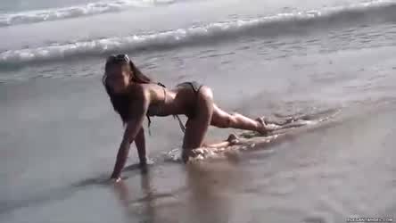 Beach Bikini Ebony Long Hair Petite Pornstar Skin Diamond Tattoo clip