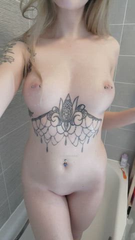 alt boobs natural tits nipple piercing pierced shower small tits tattoo tits tattedphysique