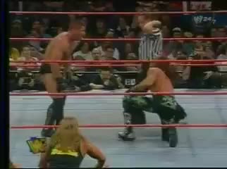 Ken Shamrock Gets His Head Stuck In The Ropes