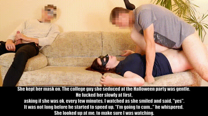 caption halloween hotwife sharing threesome watching clip