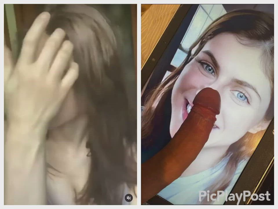 Alexandra Daddario likes my cock tributes 🍆 Should I cum on her too?💦