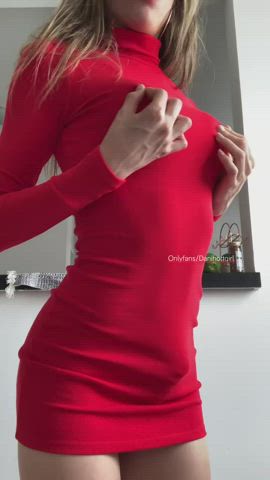you can even see the veins on my dick in this tight red dress 😅