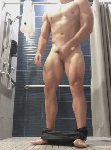 Stripping down before showering at the gym