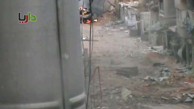 2/2/2013 - Syrian T-72 Burns in Darayya