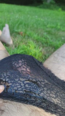 Pissing outside in panties