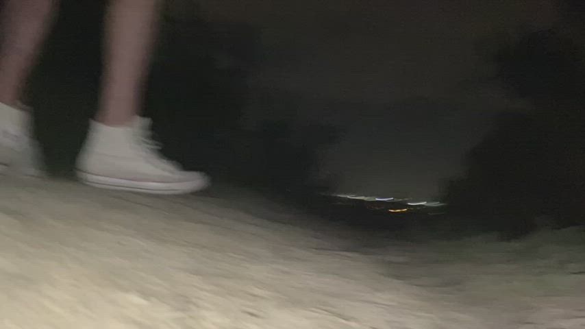 Fucking on a hiking trail at night with just boots on. We left the clothes in the