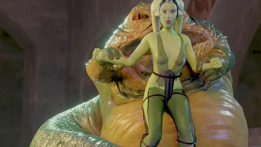 Slimy Oola, the slave girl gets licked by Jabba the Hutt (PN34)