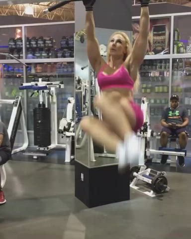 Blonde Fitness Gym Muscular Girl Workout clip