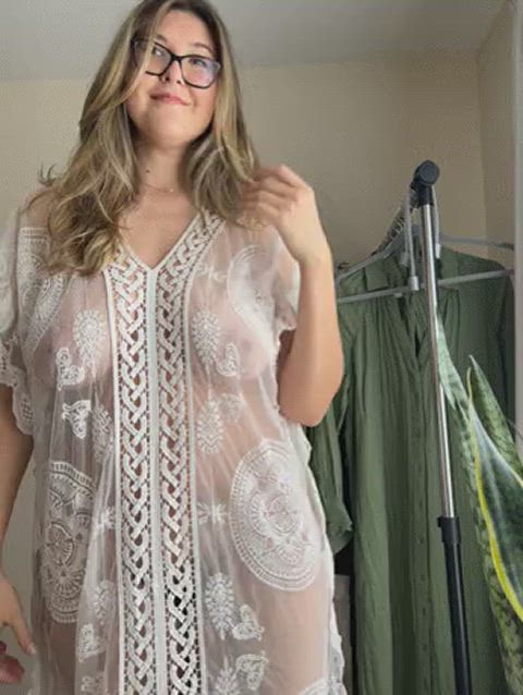 bbw babe big tits chubby glasses see through clothing clip