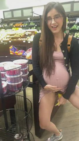 amateur brunette exhibitionist legs long hair pregnant pretty public sneakers clip