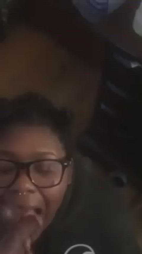 bbw cum cum in mouth cumshot ebony facial glasses nerd teen clip