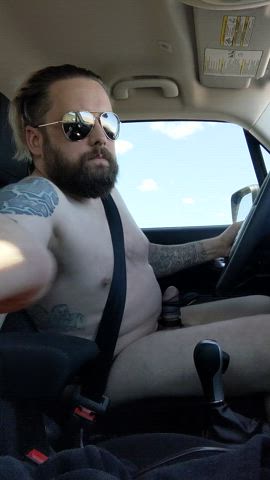 Driving naked and cumming with cock rings!