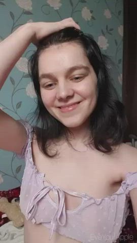 Areolas Brunette Erect Nipples Flashing Natural Tits Saggy Tits Smile Teen clip