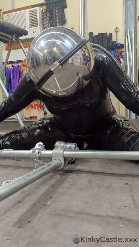 Rubberdoll in a steel ball hood, immobilised on a full power hitachi. [OC]