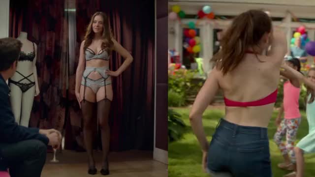Alison Brie - Sleeping with Other People - side-by-side edit of thong vs lasso-dance