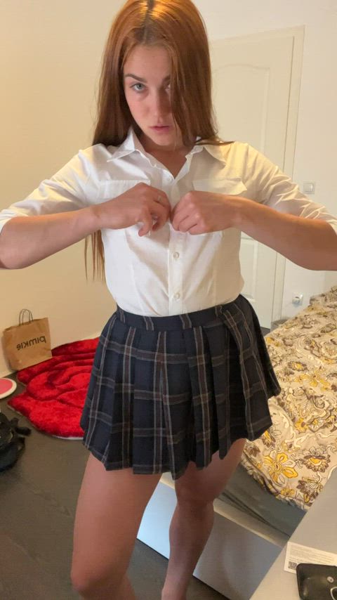 19 year old schoolgirl opening her shirt for you (BTBF)