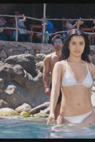 Shraddha Kapoor in White bikini👙 all zoom-in to her boobs and navel in Slow-mo