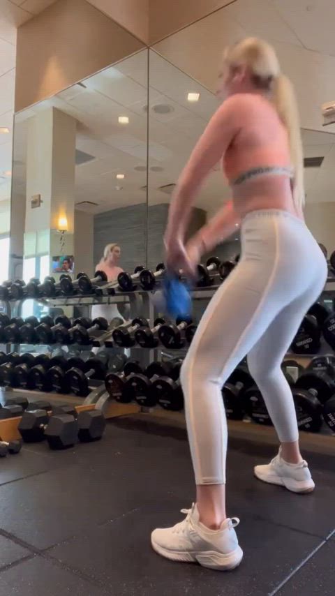 ass blonde celebrity legs model natural tits small tits spandex workout clip