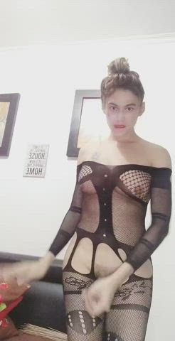 Asian Bodysuit Boobs Booty Cock Cute Fishnet Teasing Trans clip