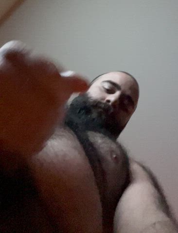 Stroking my hard cock and heavy balls