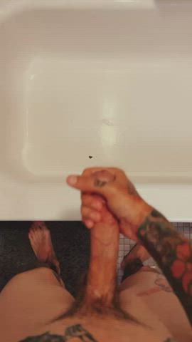 bathtub cum cumshot jerk off male masturbation tattoo clip