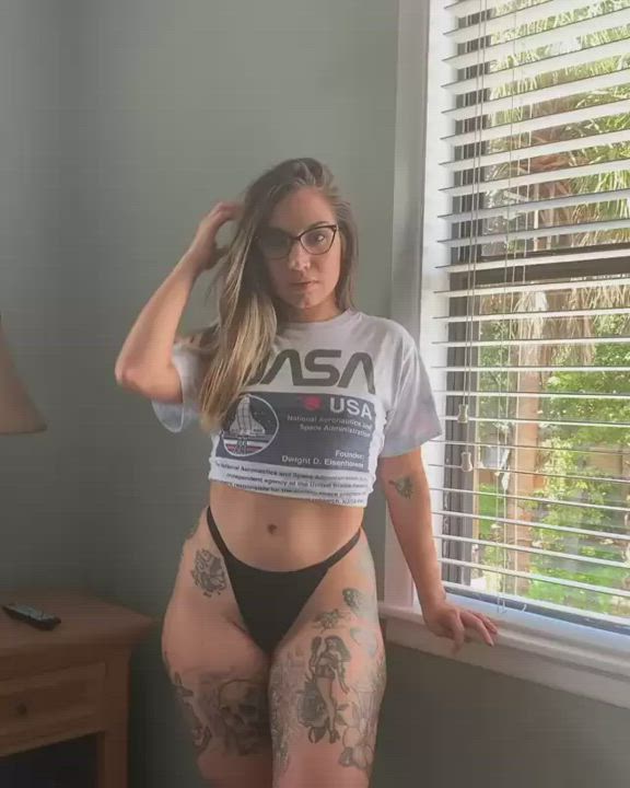 Blonde Glasses Pawg Tattoo Thong clip