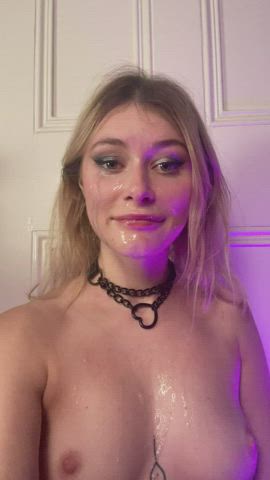 alt blonde british cumshot facial fishnet messy small tits clip