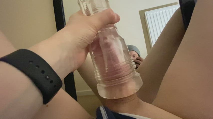 amateur fleshlight gay homemade masturbating mirror shaved solo toy clip