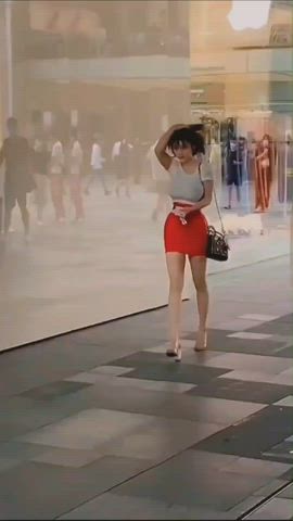 asian big tits bouncing tits hourglass jiggling public skirt slow motion clip
