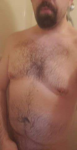Dad bod in the shower. Not hard