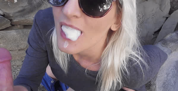 Amateur Blonde Blowjob Cum In Mouth Cum Swallow Cumshot Facial Outdoor clip
