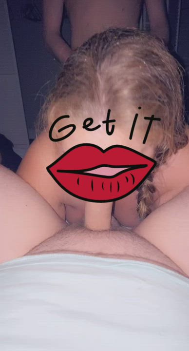 She sucks my little dick while her friend warms up his monster cock