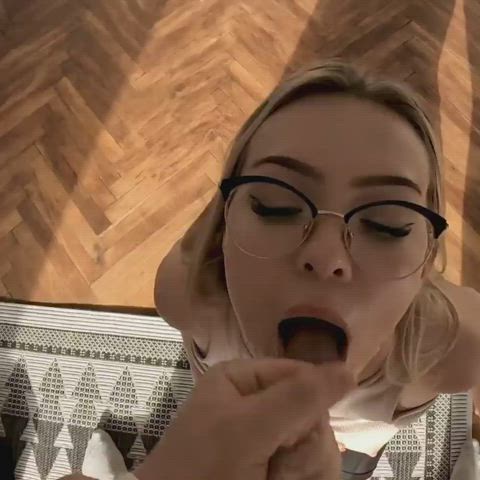 cute girl with glasses got facial