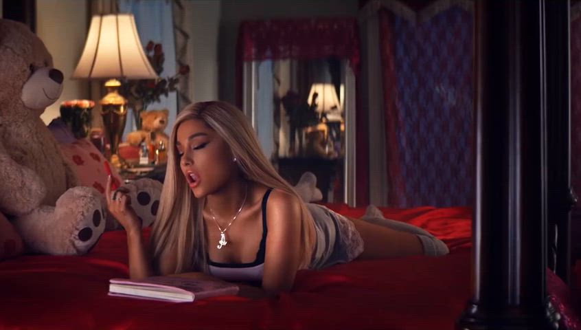 My crush Ariana Grande waiting for the black studs to arrive, stretch her tight holes