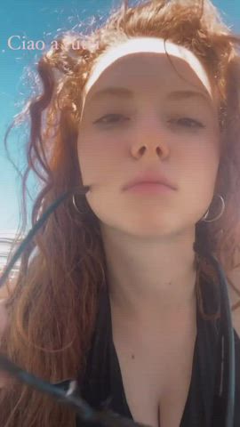 celebrity cute eye contact girlfriend non-nude redhead sfw selfie vertical clip