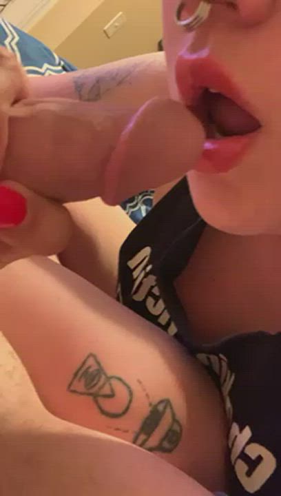 Teasing blowjob with a bite