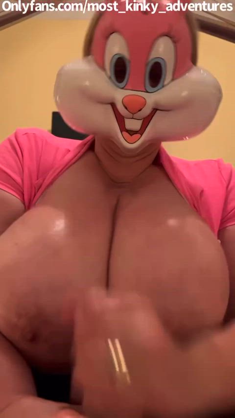 amateur big tits bunny cosplay handjob huge tits mask clip