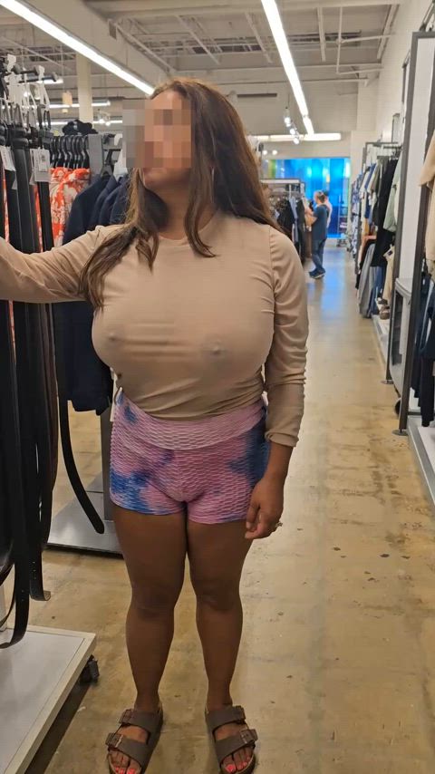 Shopping in sheer, then flashing my jumbo Desi titties at the end