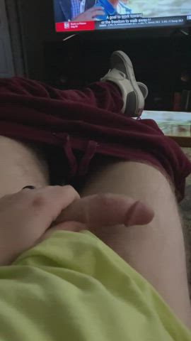Slow-mo cock slapping my hairy thick thighs