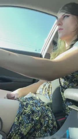 Raven Thorne stroking in the car while driving