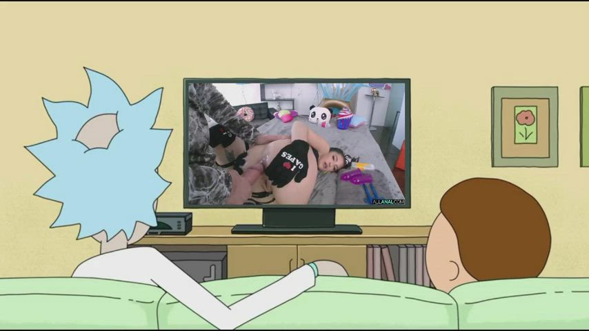 Rick and Morty watching Mike gaping some asses