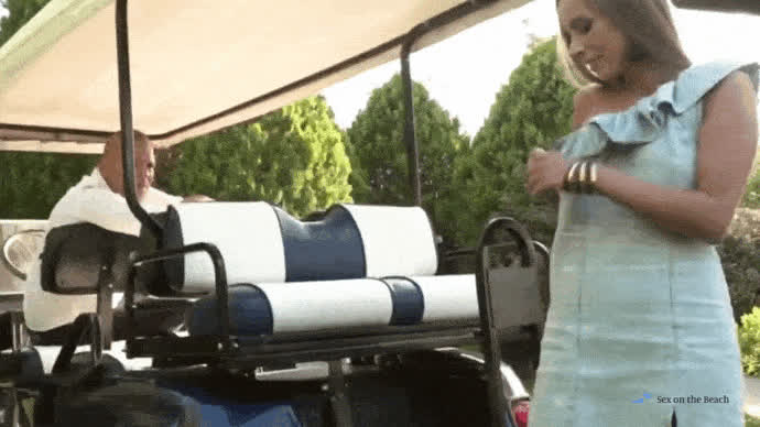 Blonde Goes Topless At Golf Cart