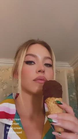 Sydney Sweeney with ice cream
