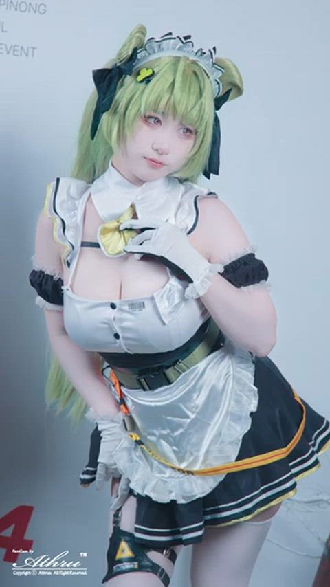 asian big tits cleavage cosplay maid clip