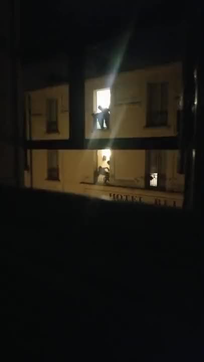Hot blonde get fucked at the hotel's window