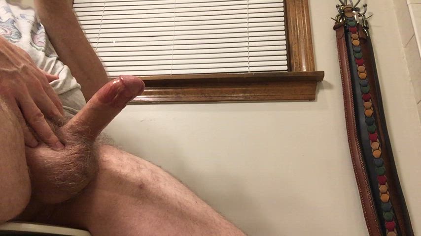 Powerful cumshot using clear fleshlight